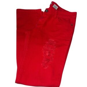 Emperial Red Distressed Skinny Jeans, Size 11